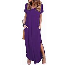 Arolina Women's Summer Maxi Dress Short Sleeve V Neck Casual Loose Long Beach Split Dresses With Pockets