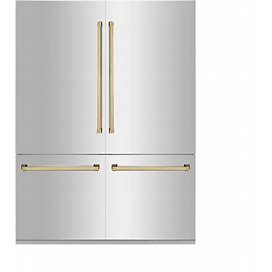 ZLINE 60-Inch Autograph Edition Built-In 32.2 Cu. Ft. 4-Door French Door Refrigerator With Internal Water And Ice Dispenser In Stainless Steel With Gold Accents (RBIVZ-304-60-G)