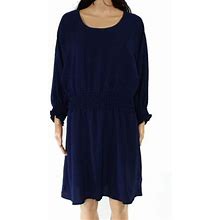 Msk Womens Navy Sheer Smocked Waist And Cuffs 3/4 Sleeve Scoop Neck Above The Knee Evening Fit + Flare Dress L