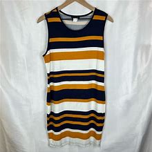 Venus Dresses | Venus Striped Sleeveless Tank Dress - Us Size L | Color: Blue/Orange | Size: L