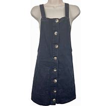 Topshop Dresses | Topshop Button Front Corduroy Pinafore Dennim Dress Size 0 | Color: Black | Size: 0