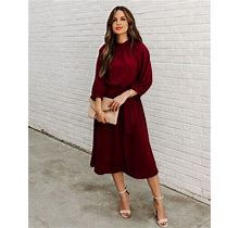 Solid Color Gathered Neck Tie Waist Dress For Women Knee Length