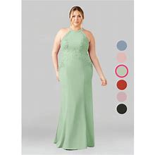 Azazie Plus Size Trumpet/Mermaid Halter Sweep Train Stretch Crepe Mother Of The Bride Dresses, Dusty Sage , Size A16-Azazie Tyra