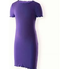 Girls Active Dress Stretchy Rib-Knit Short Sleeve Rayon Bodycon Dress,Purple,Handpicked,Temu
