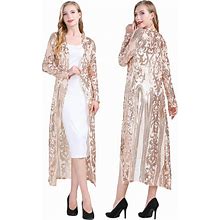 Z&X Women's Sparkling Sequin 1920S Cover Up Loose Open Front Long Sleeve Cardigan Coat Dress For Evening Party