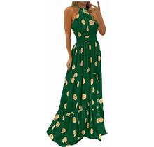 Nkoogh Long Dresses For Women Petite Summer Dresses Halter Tropical Women Beach Dress Maxi Backless Dress Sleeveless Print Women's Dress