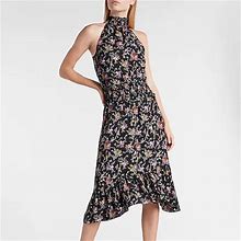 Express Dresses | Floral High Neck Smocked Waist Midi Dress -Express | Color: Black | Size: M