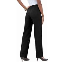 Roaman's Women's Plus Size Classic Bend Over Pant Elastic Waist Pull On Dress Slacks - 38 W, Black