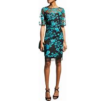 Shani Embroidery Illusion Neckline Cocktail Dress Blue