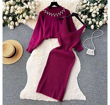 Mother Bride Dresses Set For Women Knitted Dress Two Piece Suit