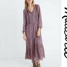 Madewell Long Sleeve Purple Tiered Floral Maxi Dress
