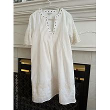 Sundance Dress M Nicolette Pintuck Stud V-Neck Embroidery Cotton Woven Off White. Sundance. Ivory. Dresses.