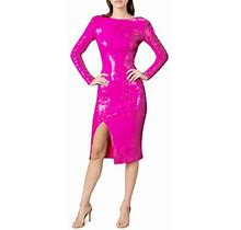 Dress The Population Women's Natalie Sequin Knee-Length Dress - Hot Pink - Size Small