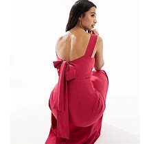 VESPER PETITE Bow Back Thigh Spilt Maxi Dress In Raspberry-Pink