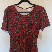 Lularoe Dresses | Red Dress With Green Flowers Lularoe Amelia | Color: Green/Pink | Size: 2X