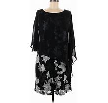 Connected Apparel Casual Dress Boatneck 3/4 Sleeve: Black Floral Motif Dresses - New - Women's Size 8 Petite