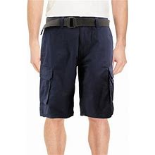 Men's 100% Cotton Classic Fit Woven Belt Multi Pocket Casual Cargo Shorts (Navy, 44)