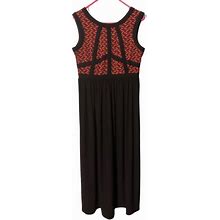 R & M Richards Dresses | R&M Richard Petite Womans Black Coral Maxi Sleeveless Dress She Size 12P | Color: Black/Orange | Size: 12P
