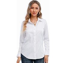 Women's Classic-Fit White Long Sleeve Button-Down Shirt Formal Work Wear (Small)