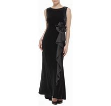 Jessica Howard L62509 Womens Black Ruffle-Trim Velvet Sleeveless Dress Size 6P