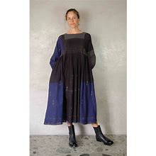 Maku Dresses | Maku Klein Camille Cotton Brocade Jamdani Dress Sz. Large | Color: Black/Blue | Size: L
