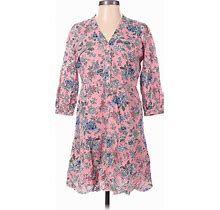 Ann Taylor LOFT Casual Dress - A-Line V-Neck 3/4 Sleeves: Pink Floral Dresses - Women's Size 0 Petite