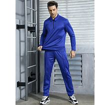 Men Quarter Zip Sports Jacket & Pants Sports Set, Athletic Suit, Tracksuit,L