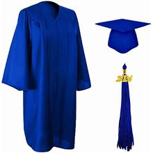 [2024]Matte Graduation Cap And Gown Tassel Set Royal Blue Size 45 For Junior/Senior High School/Bachelor's Graduates