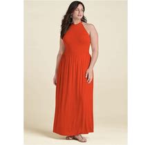 Women's High Neck Maxi Dress - Orange, Size 3X By Venus