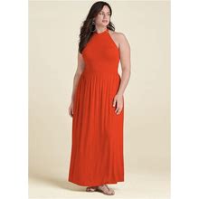 Women's High Neck Maxi Dress - Orange, Size 2X By Venus