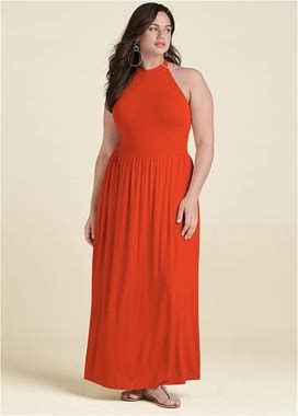 Women's High Neck Maxi Dress - Orange, Size 3X By Venus