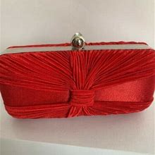 Red Silver Satin Crossbody Clutch Handbag Purse