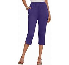 Roaman's Women's Plus Size Petite Soft Knit Capri Pant - S, Purple
