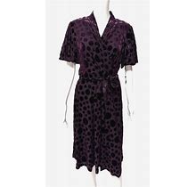 Calvin Klein Womens Velvet Spotted Polka Dot Dress Purple Short Sleeve Size 14