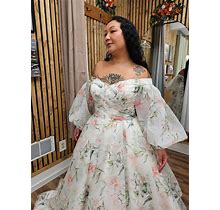 Stunning Floral Off The Shoulder Wedding Dress, Forest Floral Printed Wedding Dress, Floral Ball Gown, Unconventional Wedding Dress.