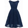 Eczipvz Prom Dress Women's Polka Dots Ruffle Off Shoulder Short Sleeve High Rise A-Line Mini Dress Blue,M