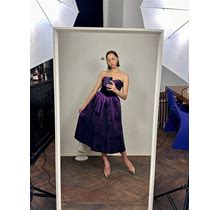 Vintage Purple Silky Strapless Midi Dress, Velvet Party Dress