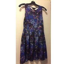 Aqua Skater Style Blue/Purple Floral Dress, Knee-Length, Sz Small (Has