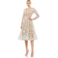 Mac Duggal Floral Embellished Lace A-Line Cocktail Dress In Beige Blush, Size 18