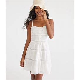 Aeropostale Womens' Solid Sweetheart Eyelet Fit & Flare Dress - White - Size XXL - Cotton