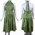 Vince Dresses | Vince Women Size Xl Green Draped Halter High Low Cotton Ruffle Midi New Dress | Color: Green | Size: Xl