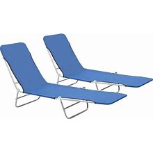 Vidaxl 2X Folding Sun Loungers Steel And Fabric Blue Outdoor Chaise Lounge, Dark Blue, Sunloungers
