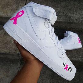 Nike Shoes | Nike Air Force 1 Mid White Pink "Hope" Breast Cancer Awareness Custom Nwt | Color: Pink/White | Size: Various