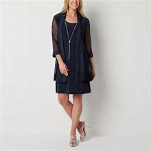 R & M Richards 3/4 Sleeve Jacket Dress With Removable Necklace | Blue | Womens 12 | Dresses Jacket Dresses | Sheer|Removable Necklace|Glitter