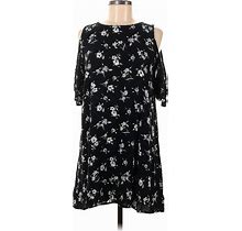 Xhilaration Casual Dress Cold Shoulder 3/4 Sleeve: Black Floral Motif Dresses - Women's Size Medium