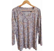J. Jill Tops | J. Jill Supima Cotton Paisley Print V-Neck Long Sleeve Tunic Top Size Large Soft | Color: Gray/Purple | Size: L