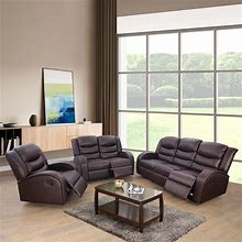 Beverly Fine Furniture Grayson 3 Piece Living Room Recliner Set Include Love Seat, Sofa And Chair, Brown
