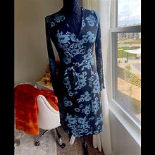 Ann Taylor Dresses | Ann Taylor Wrap Dress Navy Floral Print Sz 0 | Color: Black/Blue | Size: 0