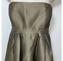 Tibi Women's Evening Dress Bronze Strapless Pleated Mini Dress Size 2 Pockets