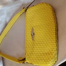 Elliott Lucca Bags | Elliott Lucca Small Y2k Yellow Woven Leather Hand Bag | Color: Silver/Yellow | Size: Os